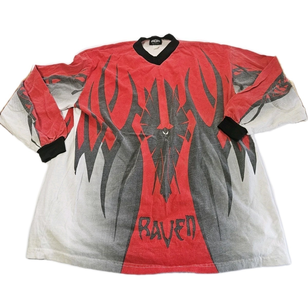 Vintage Raven Red Motocross Men's Size 3xl Long Sleeve Light Weight Shirt